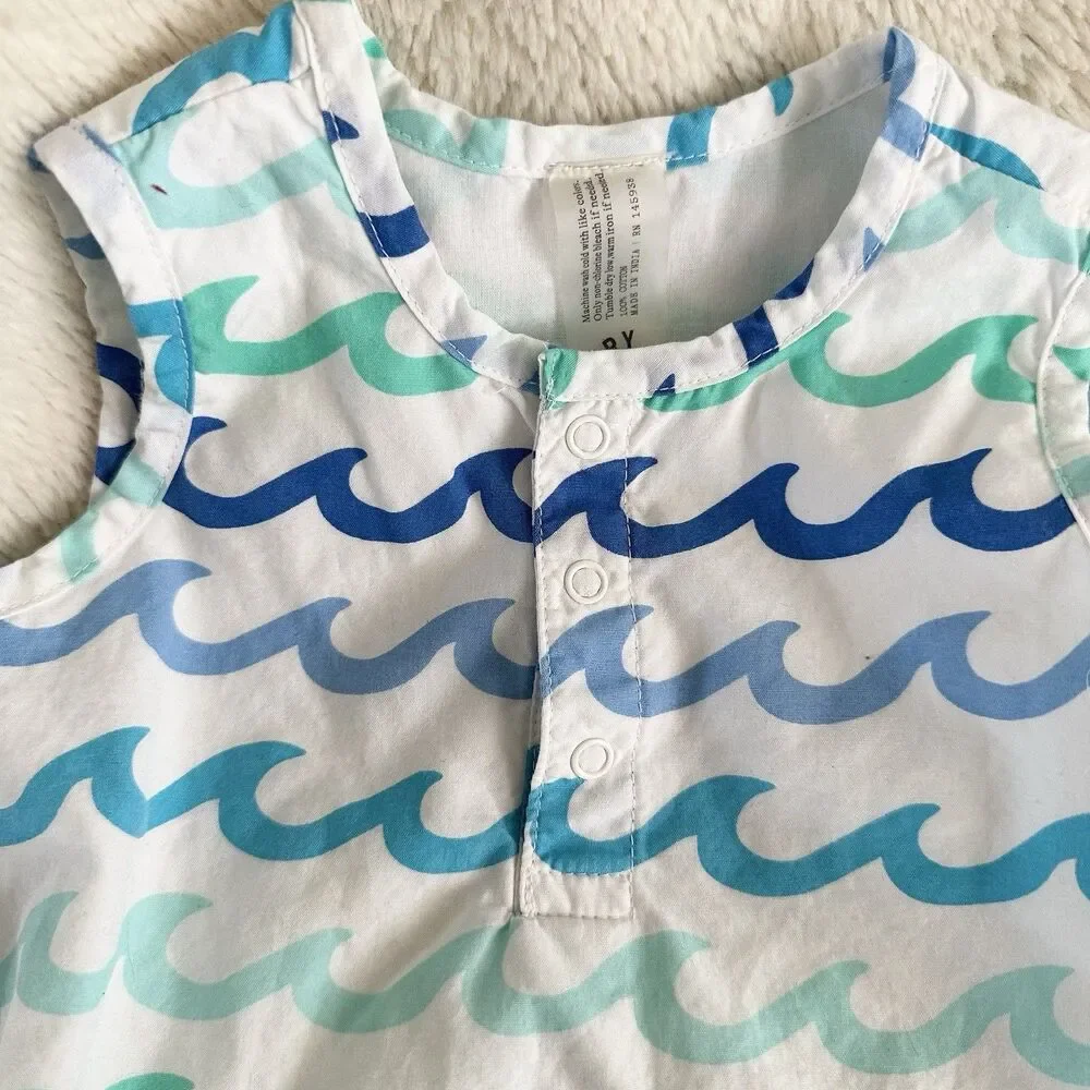 Primary Baby 0-3 Month Henely Tank Shortie In Sea Wave Summer Outfit Snap Cotton